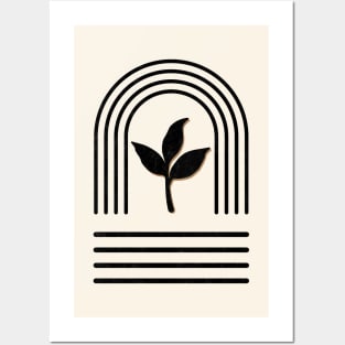 Arches and plant minimal black line art on parchment Posters and Art